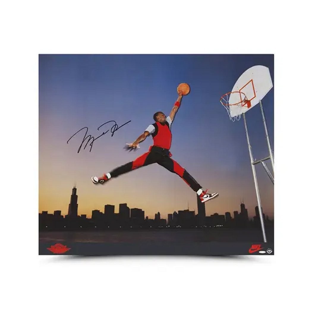 Michael Jordan Autographed 30x35 Photo Bulls Nike Air Time Upper Deck Certified: Michael Jordan Autographed 30x35 Photo Bulls Nike Air Time Upper Deck Certified Celebrate the legacy of basketball greatness with this Michael Jordan autographed 30x35 photo featuring the iconic Jumpm