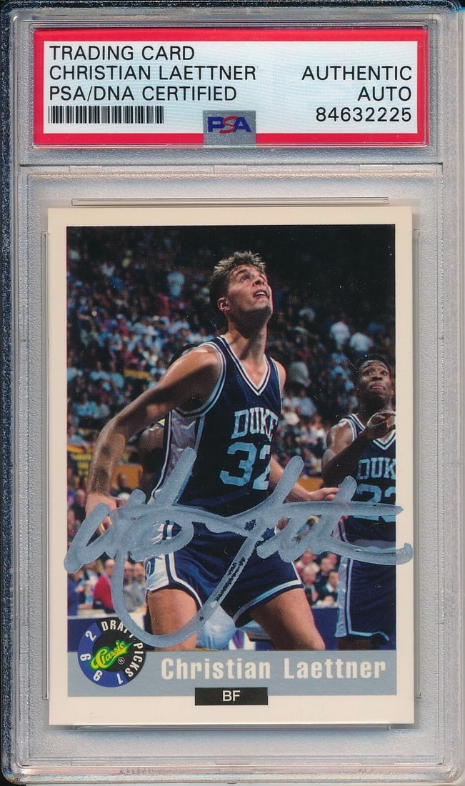 1992-93 Christian Laettner #43 Signed Rookie Card PSA/DNA Timberwolves: 1992-93 Christian Laettner #43 Signed Rookie Card PSA/DNA Timberwolves This is an original 1992-93 Classic Draft Picks Rookie card of Christian Laettner, numbered #43, signed by the player. This vinta