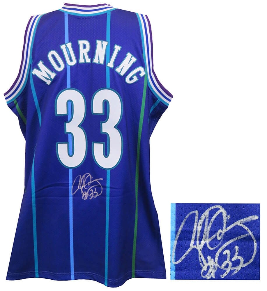 Alonzo Mourning Signed 1994 Hornets Purple Jersey with COA: Alonzo Mourning Signed 1994 Hornets Purple Jersey with COA Celebrate the legacy of basketball legend Alonzo Mourning with this authentic Charlotte Hornets throwback jersey from 1994. Crafted by Mitche