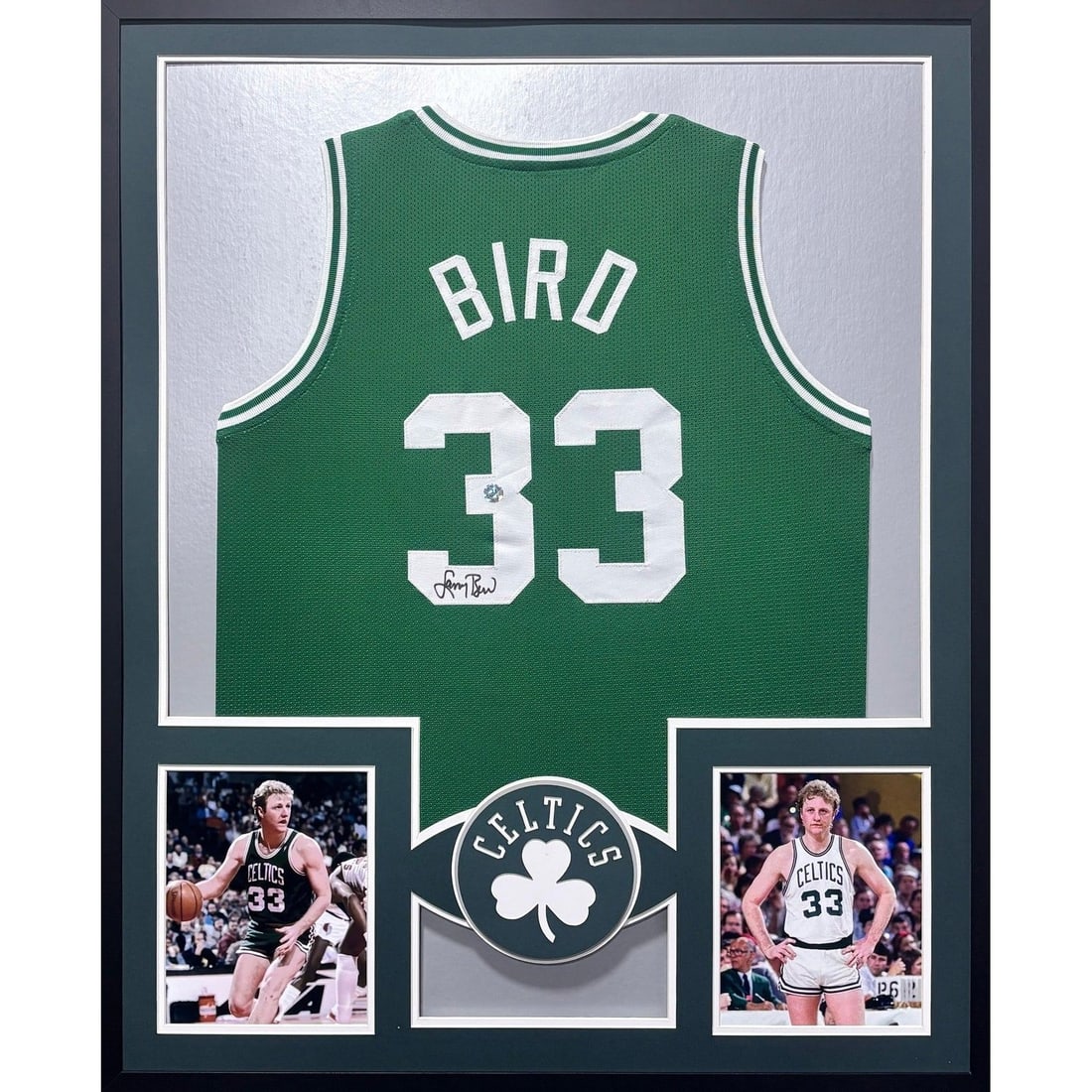 Framed Larry Bird Autographed Celtics Jersey COA: Framed Larry Bird Autographed Celtics Jersey COA This framed Boston Celtics jersey is autographed by Larry Bird and includes a certificate of authenticity from Bird's personal company. The jersey is p