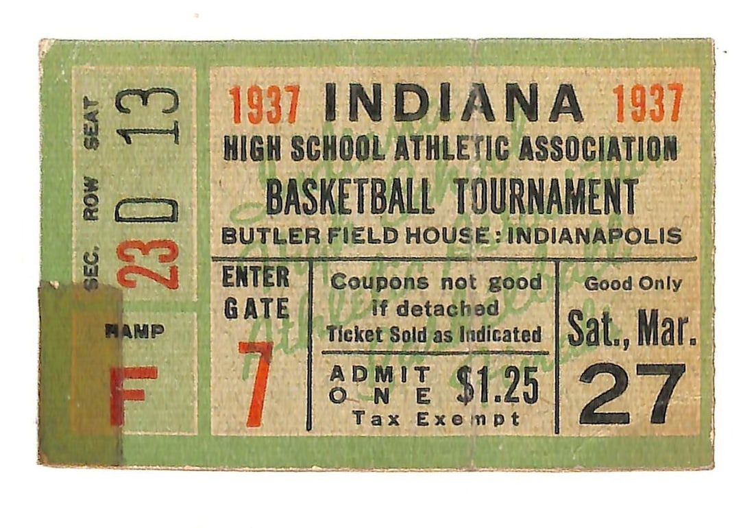 1937 Indiana High School Basketball Finals Ticket Anderson vs Huntingburg (1 of 2)