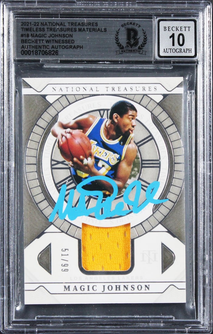 2021 National Treasures Timeless Treasures #18 Magic Johnson Autograph Card BAS 10 (1 of 2)