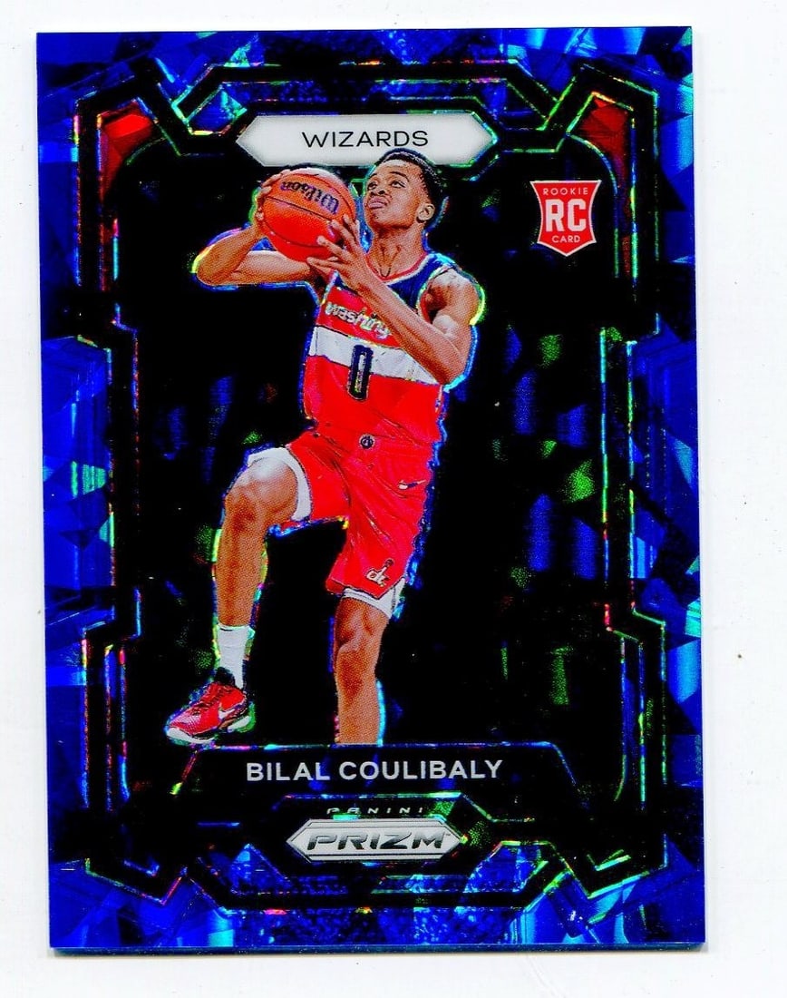 Bilal Coulibaly 2023-24 Panini Prizm Blue Ice Rookie Card /125 #153: Bilal Coulibaly 2023-24 Panini Prizm Blue Ice Rookie Card /125 #153 This 2023-24 Panini Prizm Blue Ice Rookie Card #153 features Bilal Coulibaly, a promising player in the NBA. As part of the Panini P