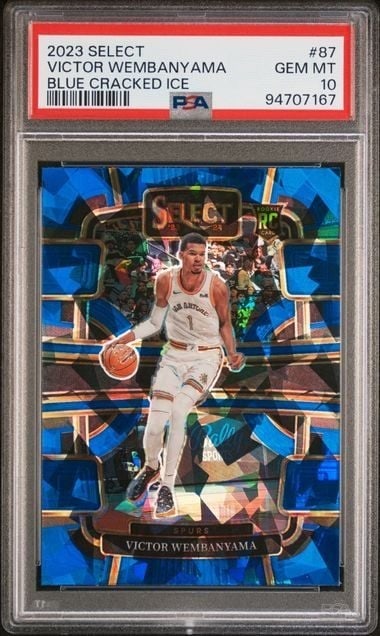 PSA 10 Victor Wembanyama 2023 Panini Select Blue Cracked Ice #87 RC (1 of 2)