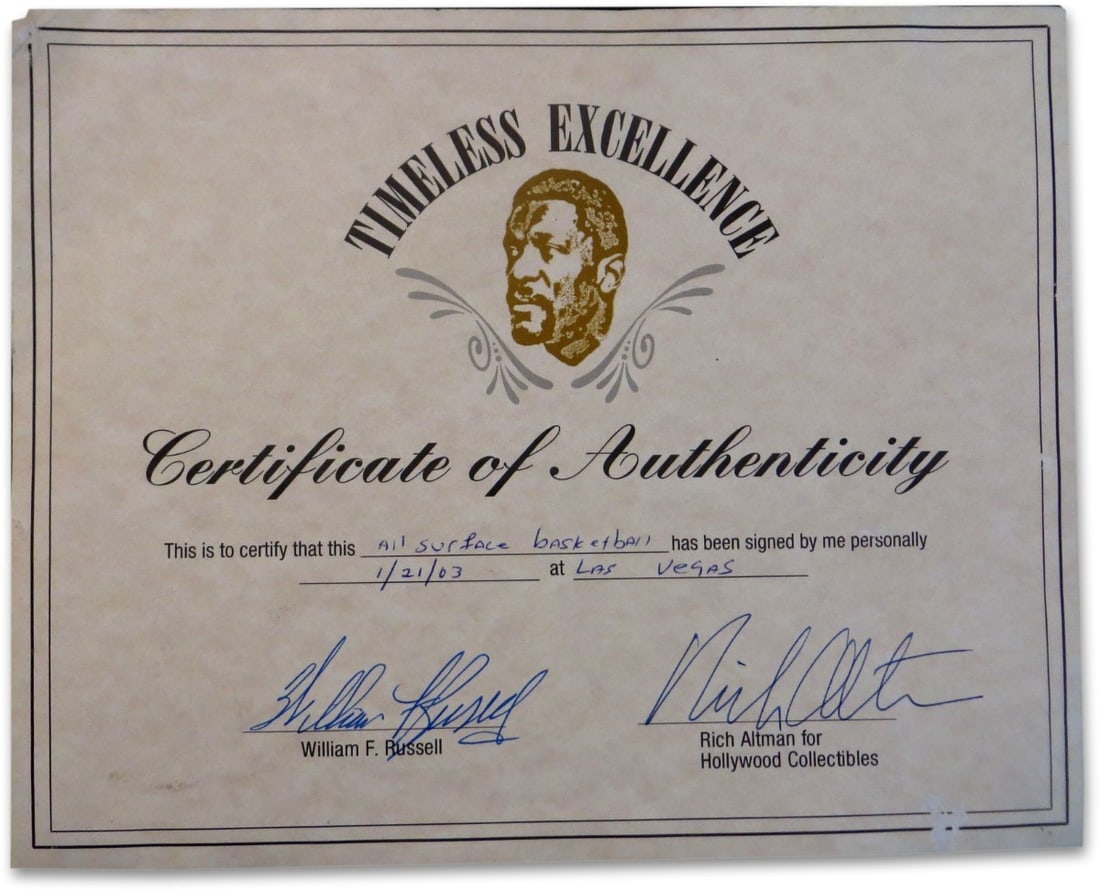 Bill Russell Boston Celtics signed authentication letter (1 of 1)