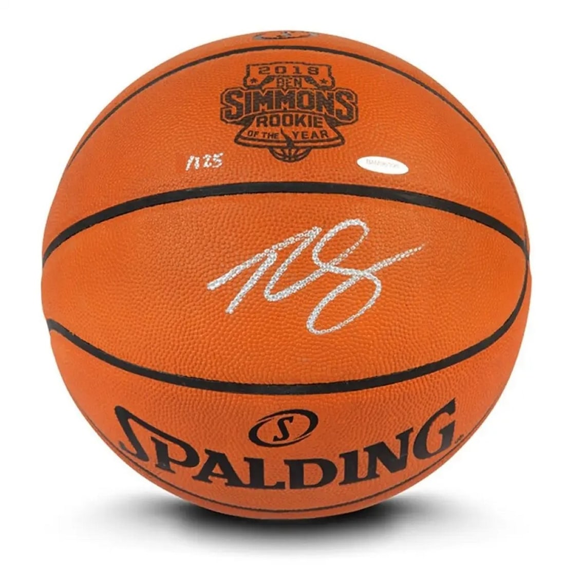 Ben Simmons Autographed Basketball Spalding ROY 76ers Limited Edition #/125: Ben Simmons Autographed Basketball Spalding ROY 76ers Limited Edition #/125 This is an original Ben Simmons autographed basketball from Spalding, commemorating his recognition as Rookie of the Year