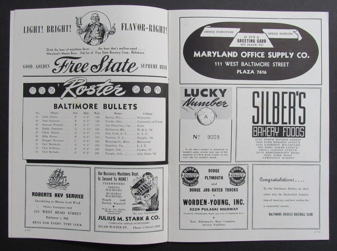 Basketball Program 1947-48 Baltimore Bullets Versus Providence Steamrollers Original - 4