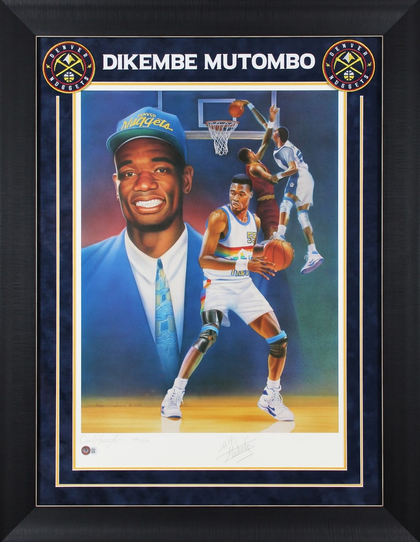 Dikembe Mutombo Autographed Denver Nuggets Framed Limited Edition Lithograph BAS (1 of 3)