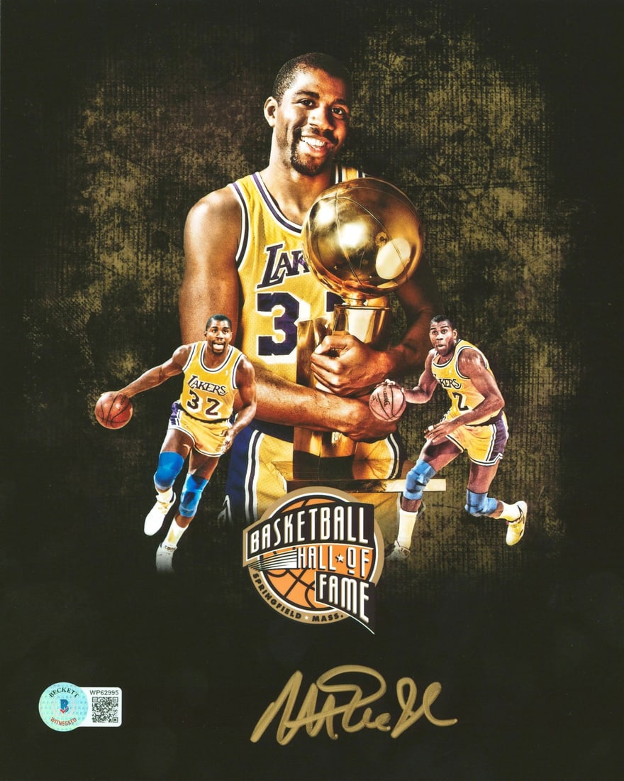 Magic Johnson Signed 8x10 Hall of Fame Collage Photo BAS Witnessed (1 of 1)