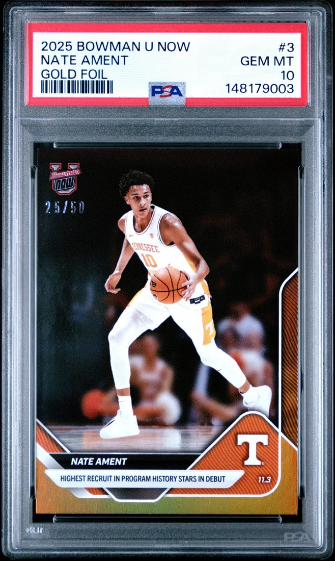 PSA 10 Nate Ament 2025 Bowman U Now Gold Foil Rookie #3 /50 (1 of 2)