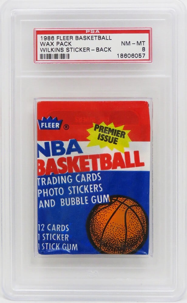1986 Fleer Basketball Wax Pack PSA 8 with Wilkins Sticker (1 of 2)