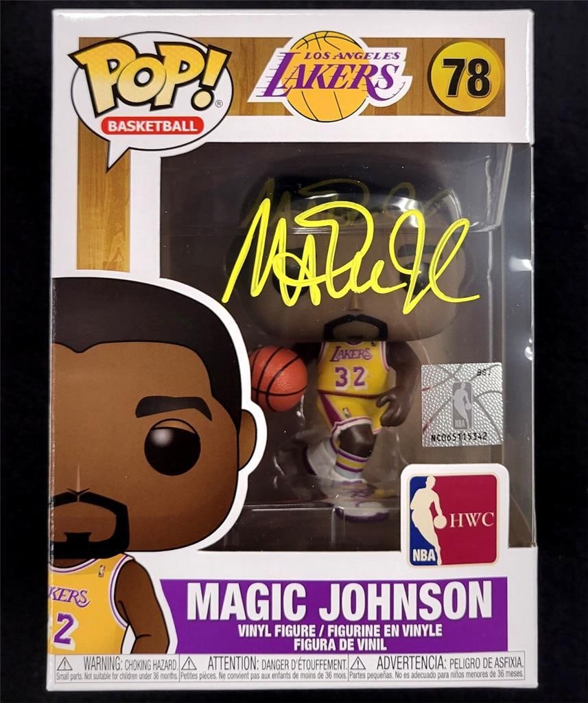 Magic Johnson Signed Funko Pop Lakers Figure Beckett Authenticated: Magic Johnson Signed Funko Pop Lakers Figure Beckett Authenticated This is a signed Funko Pop! figure of Magic Johnson, a legendary player from the Los Angeles Lakers. The item comes with a Beckett Au