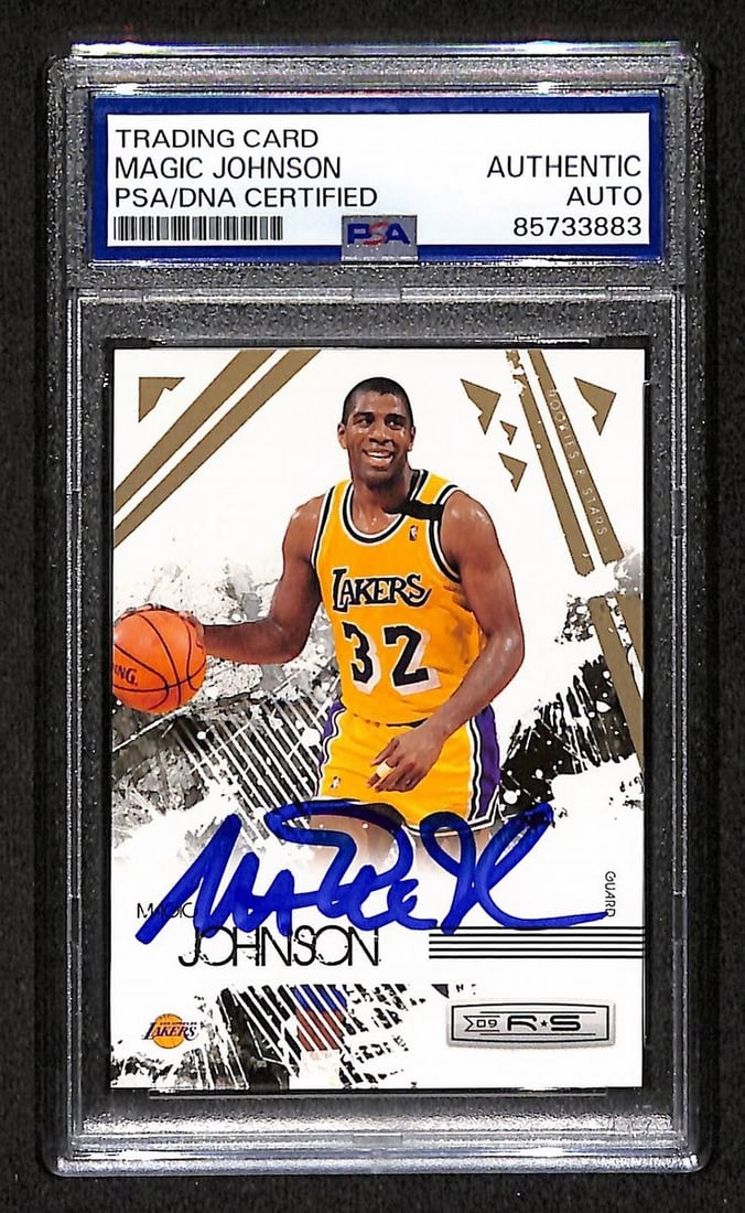 Magic Johnson 2009-10 Panini R&S Card 114 PSA DNA Authenticated Autograph: Magic Johnson 2009-10 Panini R&S Card 114 PSA DNA Authenticated Autograph This is an original 2009-10 Panini R&S basketball card featuring Magic Johnson. The card is signed by Magic Johnson and comes 