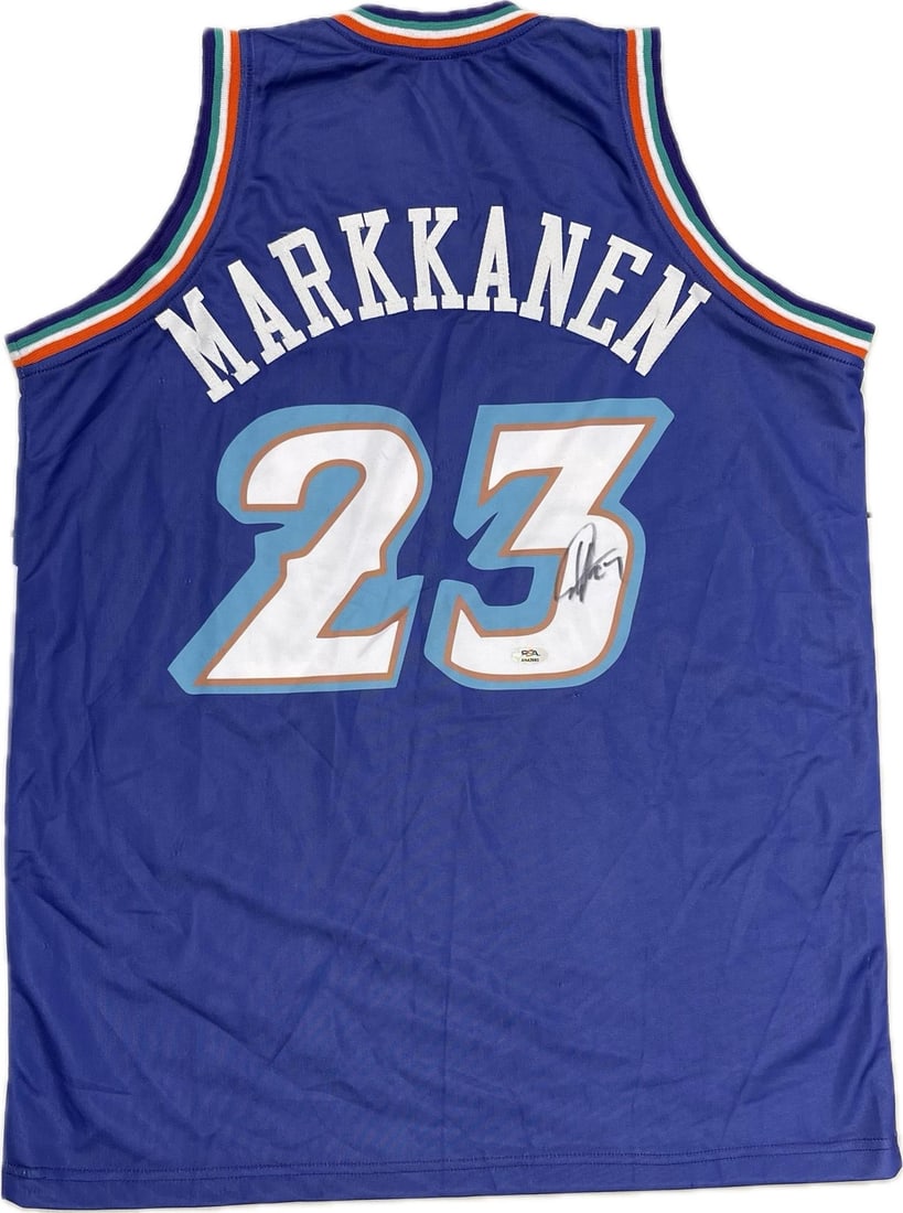 PSA DNA authenticated Lauri Markkanen Utah Jazz signed basketball jersey: PSA DNA authenticated Lauri Markkanen Utah Jazz signed basketball jersey This is a pre-owned, stitched Utah Jazz jersey autographed by Lauri Markkanen. The autograph has been authenticated by PSA/DNA,