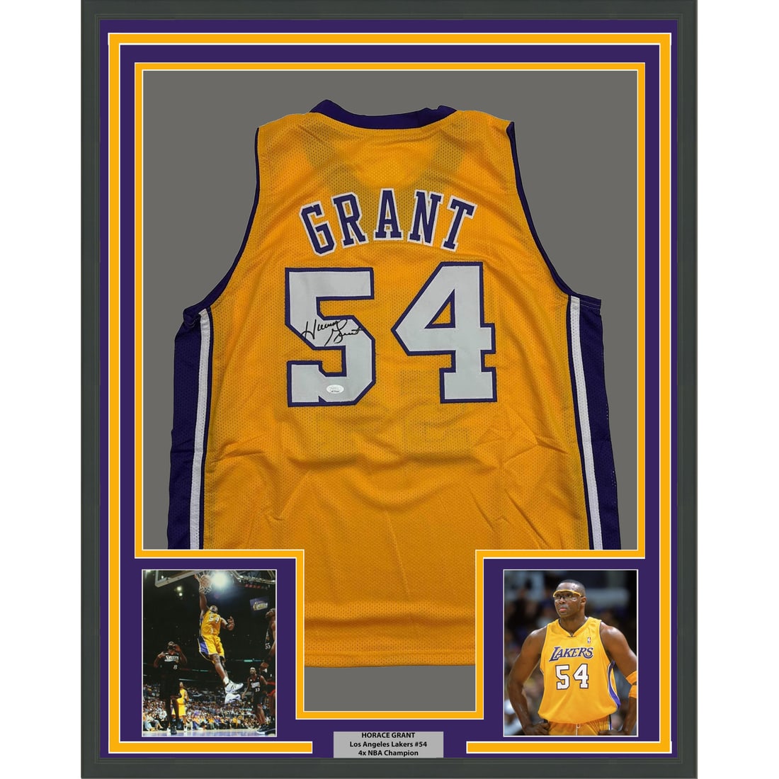 Horace Grant signed Lakers yellow jersey framed 35x39 JSA COA (1 of 2)