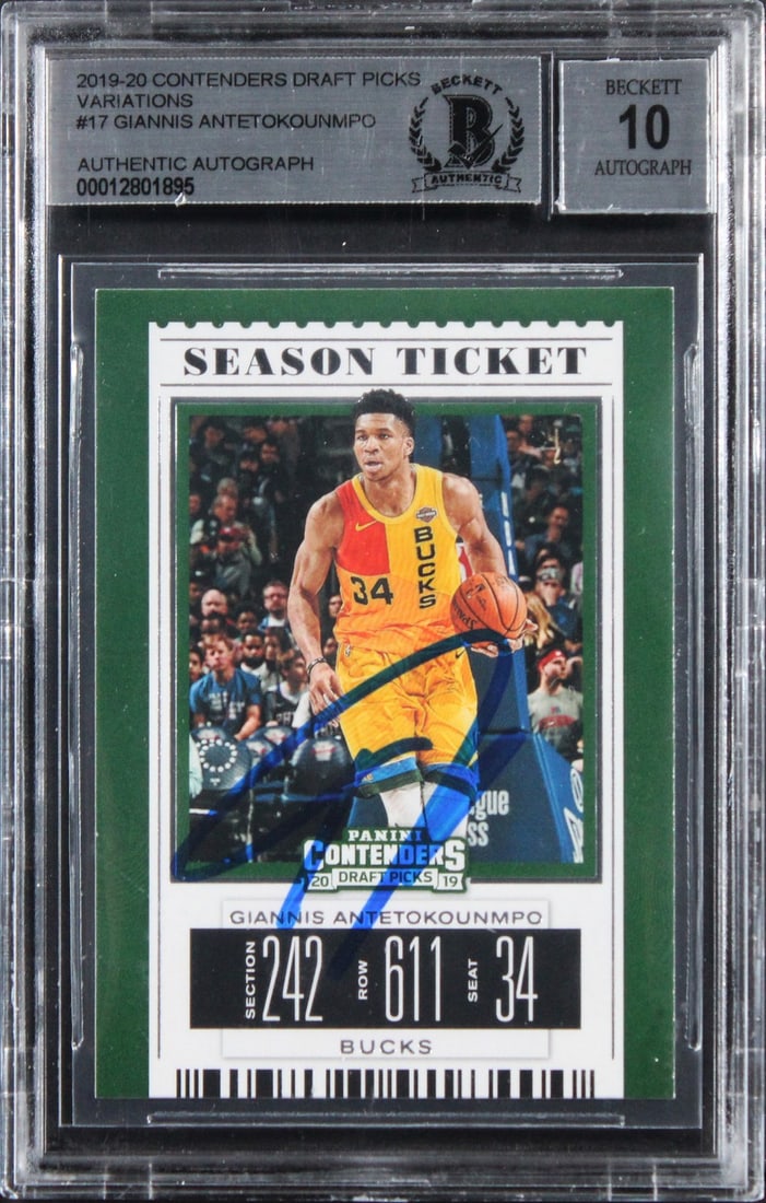 Giannis Antetokounmpo 2019 Contenders Draft Picks #317 Beckett Auto 10 Slab (1 of 2)