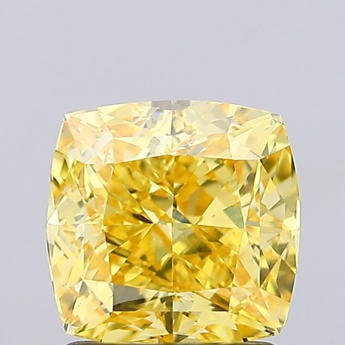 Loose Diamond - CUSHION MODIFIED 1.65ct Fancy Vivid Yellow VS1: Loose Diamond - CUSHION MODIFIED 1.65ct Fancy Vivid Yellow VS1 Source: This is a real non-mined Diamond that has been grown in a lab Shape: CUSHION MODIFIED Carats: 1.65 Color: Fancy Vivid Yellow Cert