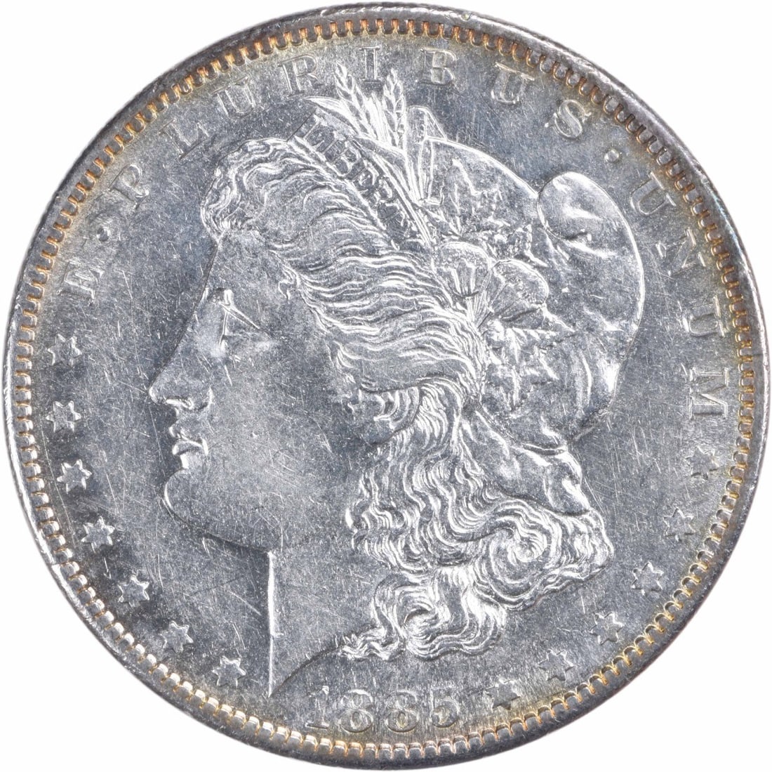 1885-S Morgan Silver Dollar AU Uncertified San Francisco Coin: 1885-S Morgan Silver Dollar AU Uncertified San Francisco Coin This 1885-S Morgan Silver Dollar is a pre-owned coin featuring a grade of AU (About Uncirculated). Minted in San Francisco, this coin has 