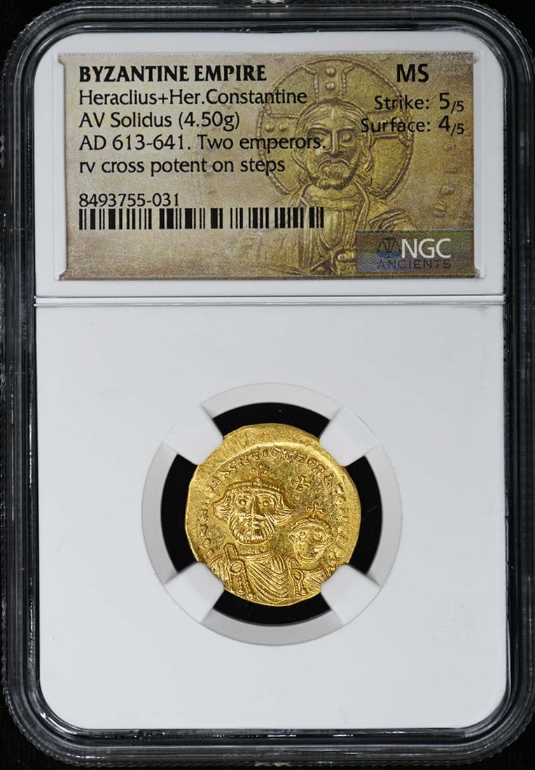 Byzantine Empire AV Solidus NGC MS Heraclius and Heraclius Constantine (1 of 4)