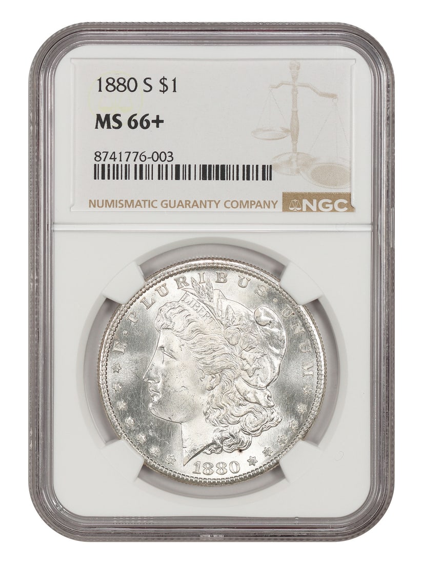NGC MS66+ 1880-S Morgan Dollar $1 San Francisco Mint: NGC MS66+ 1880-S Morgan Dollar $1 San Francisco Mint 1880-S Morgan Dollar $1 certified by NGC with an MS66+ grade. This uncirculated coin is from the San Francisco Mint and carries certification numbe