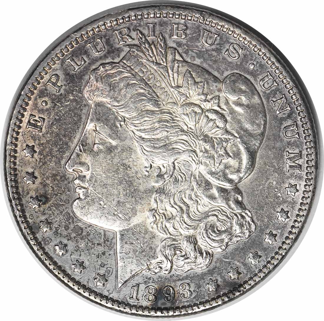 1893 Morgan Silver Dollar AU Uncertified Philadelphia Mint Coin: 1893 Morgan Silver Dollar AU Uncertified Philadelphia Mint Coin This 1893 Morgan Silver Dollar is an exquisite example of American numismatics, featuring a classic design by George T. Morgan. With a c