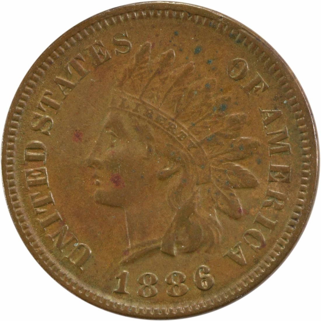 1886 Indian Head Cent AU Uncertified 19mm Copper Coin: 1886 Indian Head Cent AU Uncertified 19mm Copper Coin This 1886 Indian Cent, also known as the Small Cent, is a remarkable example of American numismatic history. Featuring the design by James Barton 