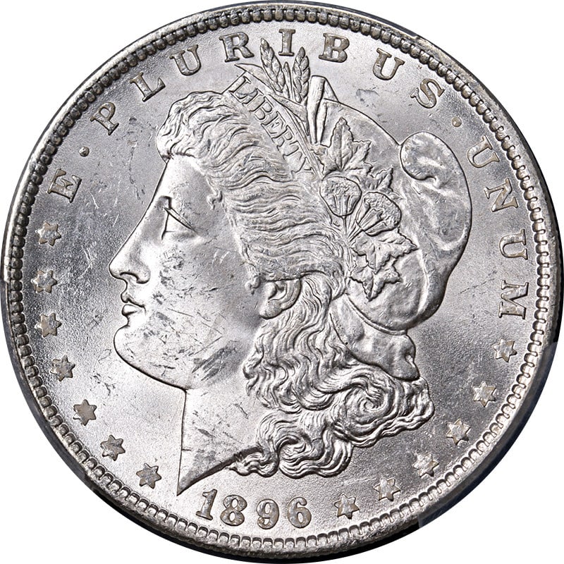 PCGS MS63 1896 Philadelphia Morgan Silver Dollar Uncirculated Blast White: PCGS MS63 1896 Philadelphia Morgan Silver Dollar Uncirculated Blast White This is an 1896-P Morgan Silver Dollar graded MS63 by PCGS. The coin is uncirculated, featuring a blast white appearance with 