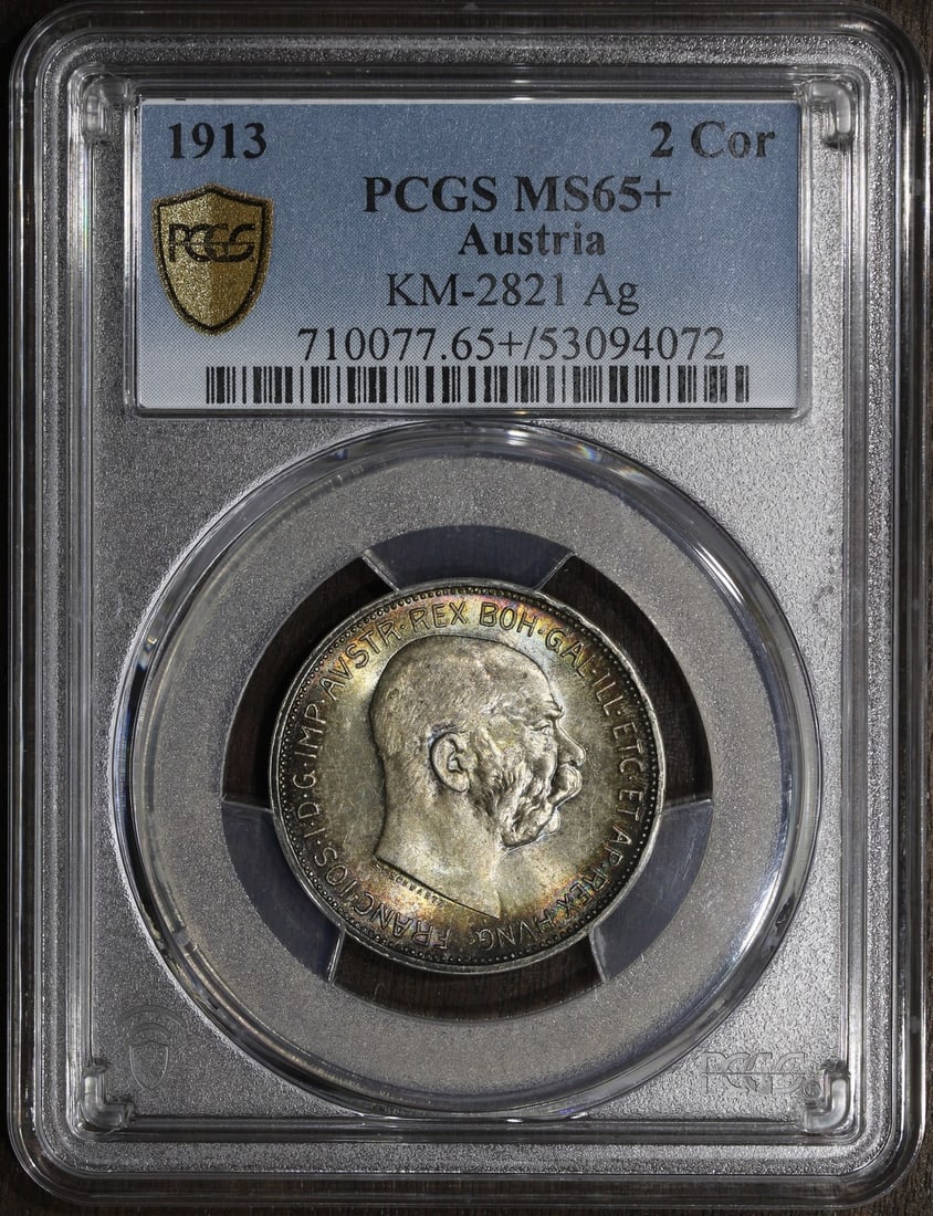 PCGS MS65+ 1913 Austria 2 Corona Silver Coin Franz Joseph (1 of 3)