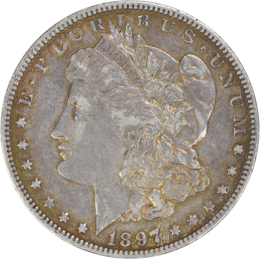 1897 New Orleans Morgan Dollar EF Grade Uncertified 90 Percent Silver Coin: 1897 New Orleans Morgan Dollar EF Grade Uncertified 90 Percent Silver Coin This 1897-O Morgan Silver Dollar is an uncertified, circulated coin from the New Orleans Mint. Composed of 90% silver and 10%