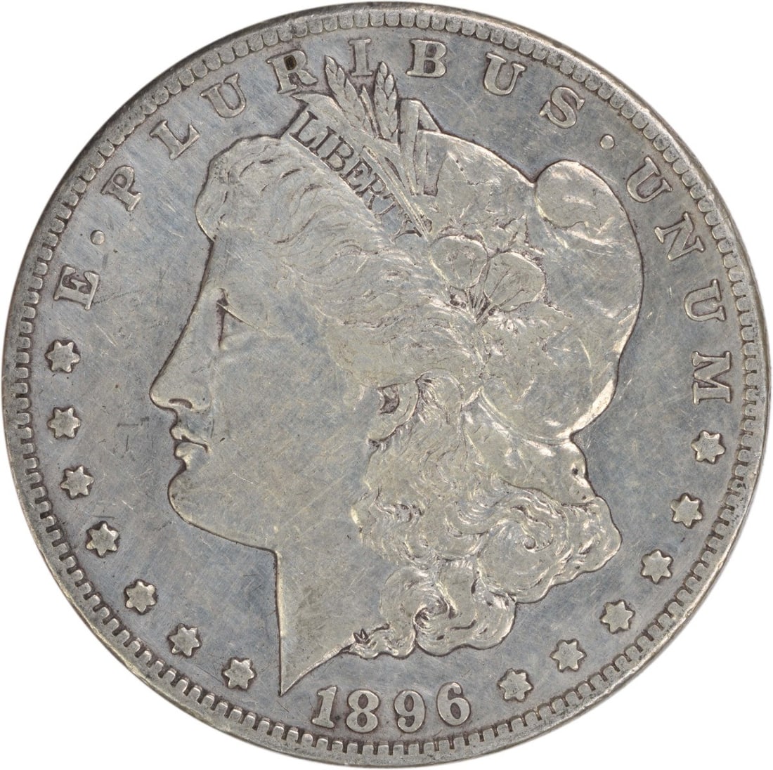 San Francisco Mint 1896 Morgan Dollar 90 Percent Silver EF Grade Uncertified: San Francisco Mint 1896 Morgan Dollar 90 Percent Silver EF Grade Uncertified This is an 1896-S Morgan Silver Dollar from the San Francisco Mint, featuring a composition of 90% silver and 10% copper. T