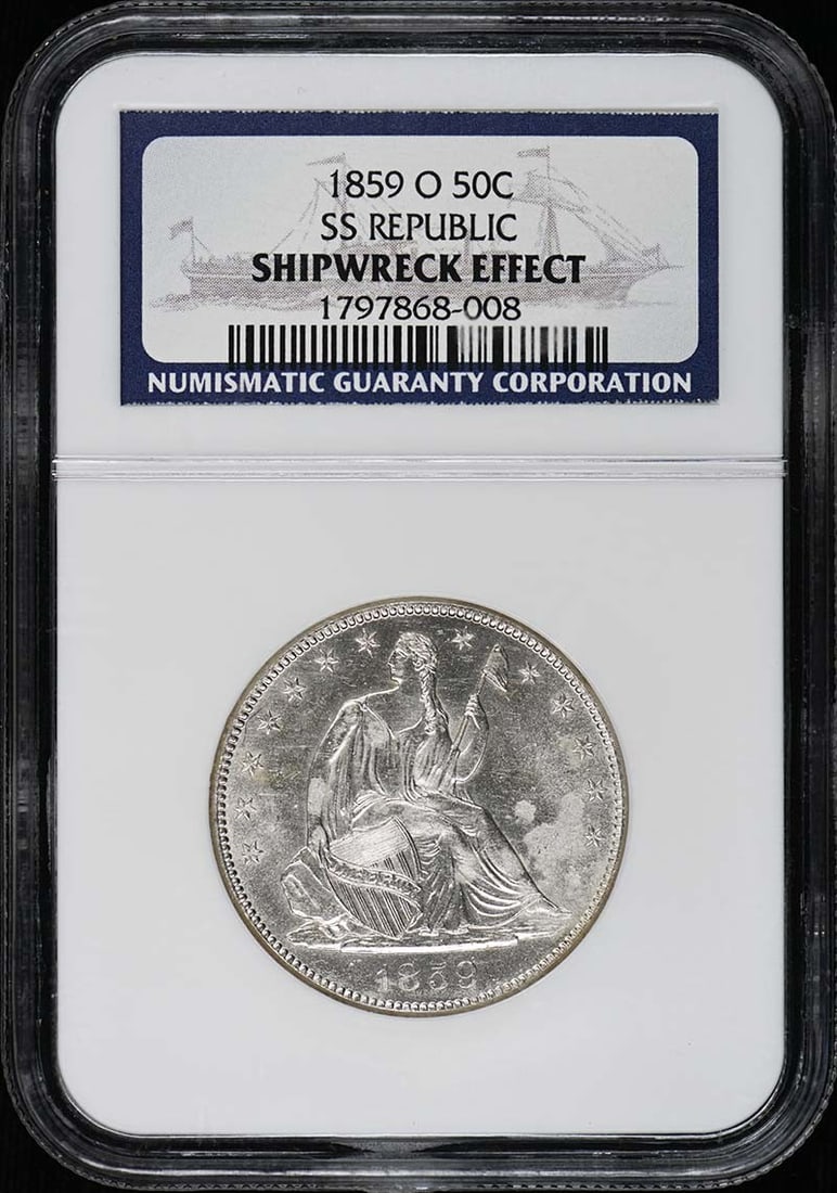 1859-O Seated Liberty Half Dollar NGC MS0: 1859-O Seated Liberty Half Dollar NGC MS0 This is an 1859-O 50 cent coin from the United States, certified by NGC. The coin is pre-owned and features no additional designations or grade add-ons. The m