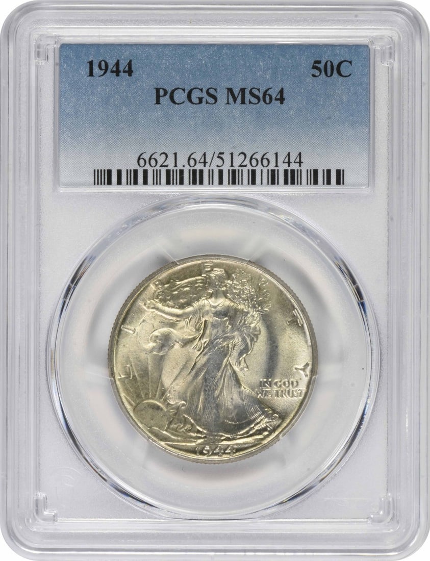 1944 Walking Liberty Half Dollar MS64 PCGS Uncirculated 90% Silver: 1944 Walking Liberty Half Dollar MS64 PCGS Uncirculated 90% Silver This 1944 Walking Liberty Silver Half Dollar is a stunning example of American coinage, graded MS64 by PCGS. Featuring the iconic des
