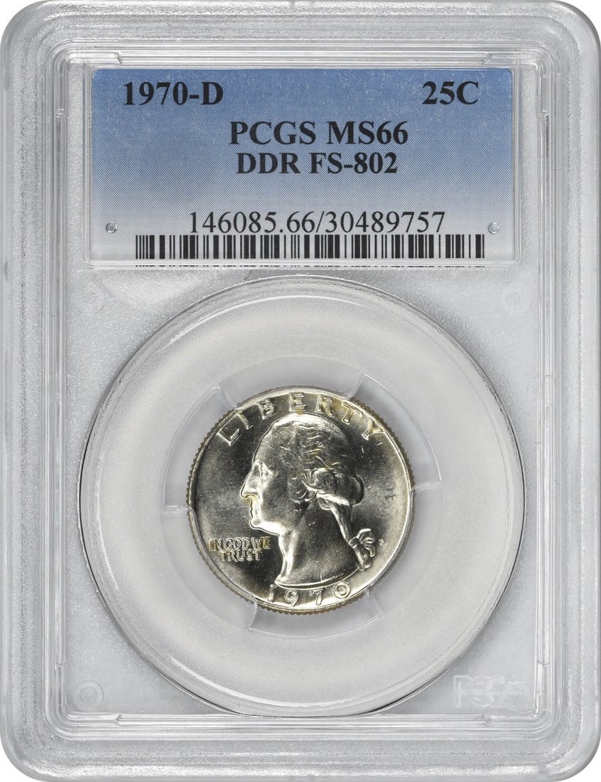 1970-D Washington Quarter MS66 PCGS Uncirculated Coin: 1970-D Washington Quarter MS66 PCGS Uncirculated Coin This 1970-D Washington Quarter is a stunning example of numismatic craftsmanship, graded MS66 by PCGS, indicating its uncirculated condition. Stru