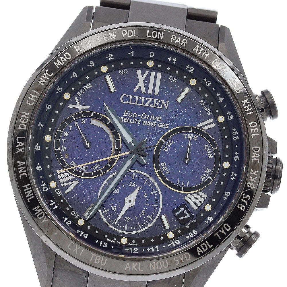 Citizen Attesa Cosmic Blue titanium solar radio watch: Citizen Attesa Cosmic Blue titanium solar radio watch This CITIZEN Attesa Cosmic Blue Collection men's wristwatch features a titanium case and band with a navy dial. The watch operates with a solar ra