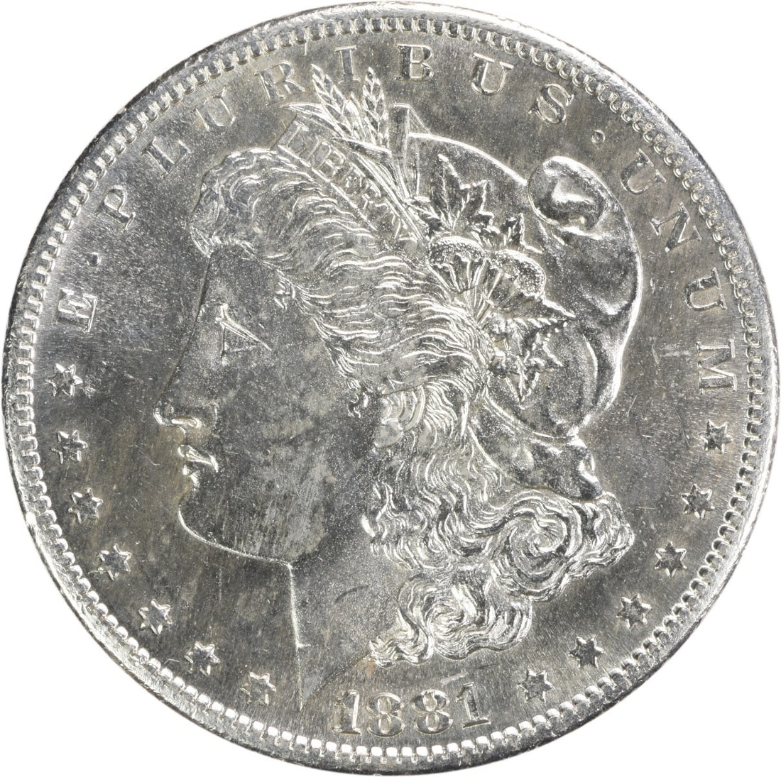 Choice BU 1881-S Uncirculated Morgan Silver Dollar Uncertified: Choice BU 1881-S Uncirculated Morgan Silver Dollar Uncertified This 1881-S Morgan Silver Dollar is a Choice Brilliant Uncirculated (BU) coin. It is uncertified and composed of silver, minted in San Fr