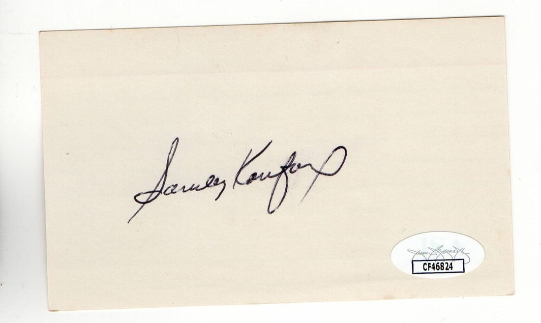 Sandy Koufax Signed 3X5 Index Card Dodgers JSA Authenticated: Sandy Koufax Signed 3X5 Index Card Dodgers JSA Authenticated This is an original 3X5 index card autographed by Sandy Koufax, the legendary Hall of Fame pitcher for the Los Angeles Dodgers. The autogra