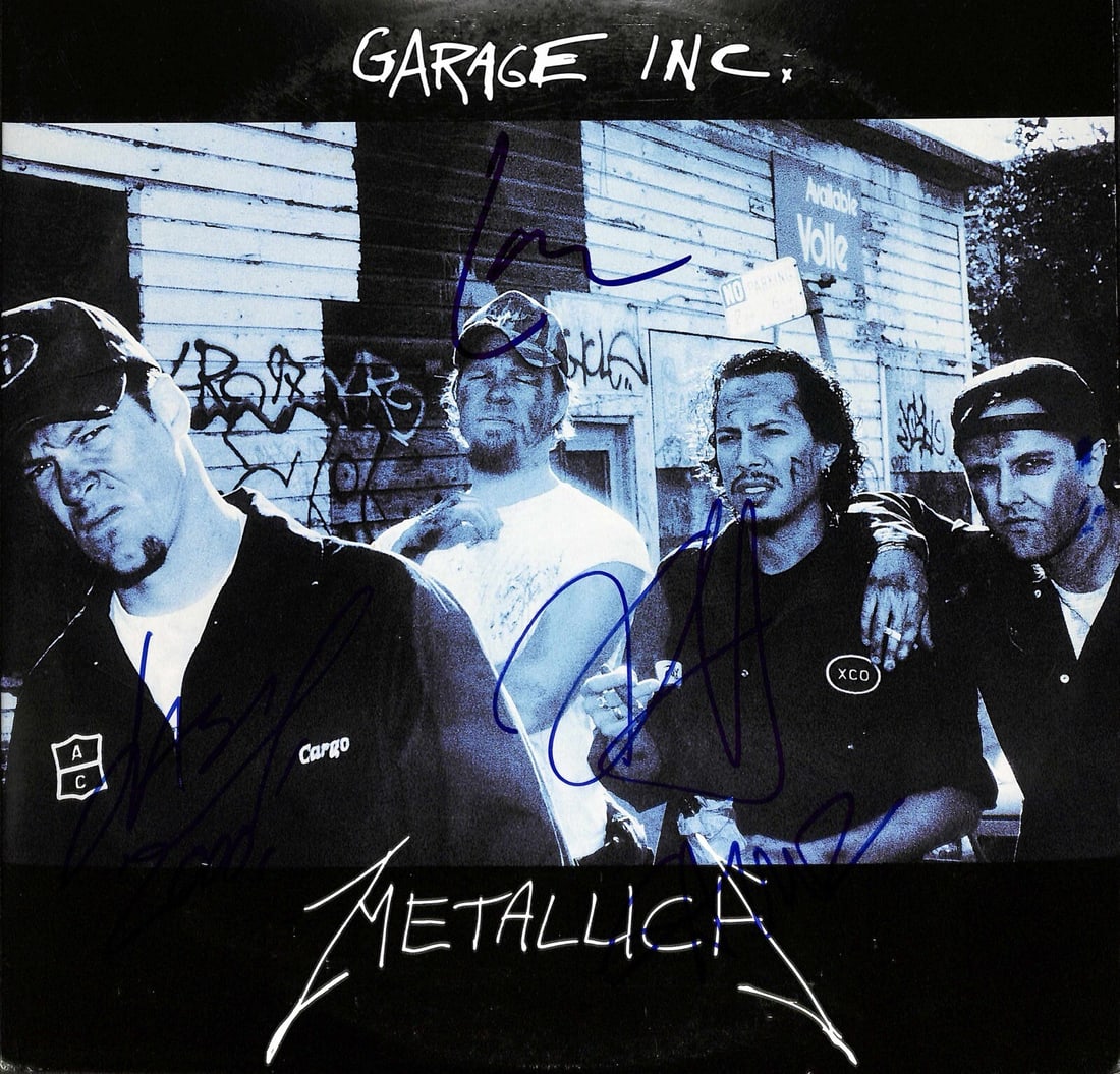 Metallica Garage Inc Signed Album by Hetfield Ulrich Hammett Newsted Beckett Authenticated: Metallica Garage Inc Signed Album by Hetfield Ulrich Hammett Newsted Beckett Authenticated This Metallica "Garage Inc" album is a rare collectible, hand-signed by all four band members: James Hetfield