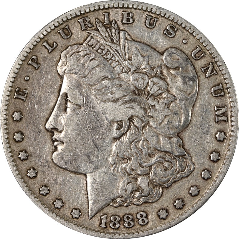 1888 S Silver Morgan Dollar US Coin: 1888 S Silver Morgan Dollar US Coin 1888-S Morgan Silver Dollar in circulated, pre-owned condition. The coin is composed of silver and was minted in the United States in 1888. Certification is uncerti