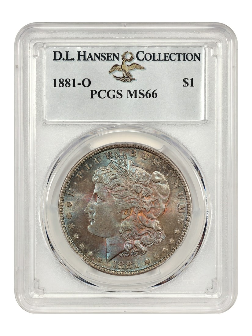 PCGS MS66 1881 O Morgan Dollar 1 Uncirculated Coin: PCGS MS66 1881 O Morgan Dollar 1 Uncirculated Coin 1881-O Morgan Dollar graded PCGS MS66. This New Orleans Mint $1 coin is uncirculated and ex: D.L. Hansen. It is described as a better date issue that