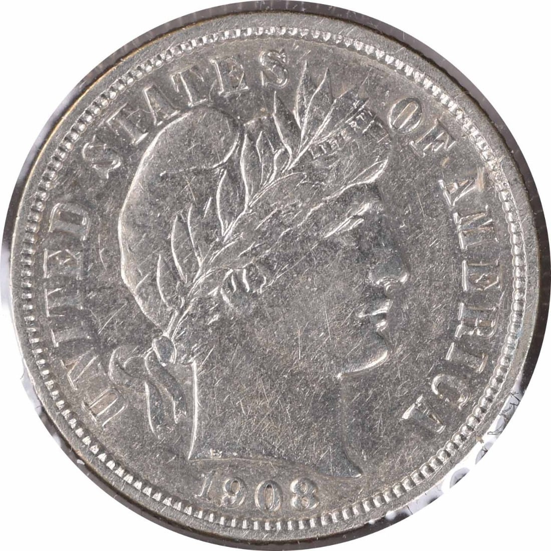 Barber Dime 1908 Overdate Denver RPD FS-305 AU Uncertified Silver Coin (1 of 2)