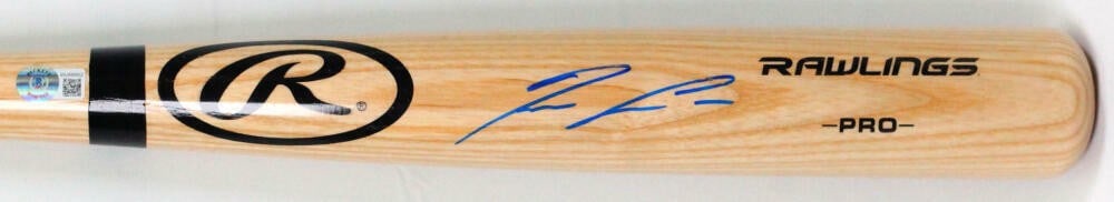 Beckett authenticated Ronald Acuna signed blonde pro baseball bat (1 of 2)