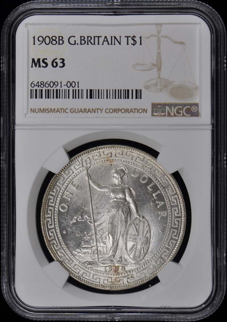 1908 United Kingdom Trade Dollar NGC MS63 Certified Coin (1 of 2)