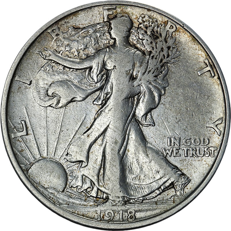 1918-D Silver Walking Liberty Half Dollar VF Details Circulated Coin (1 of 2)
