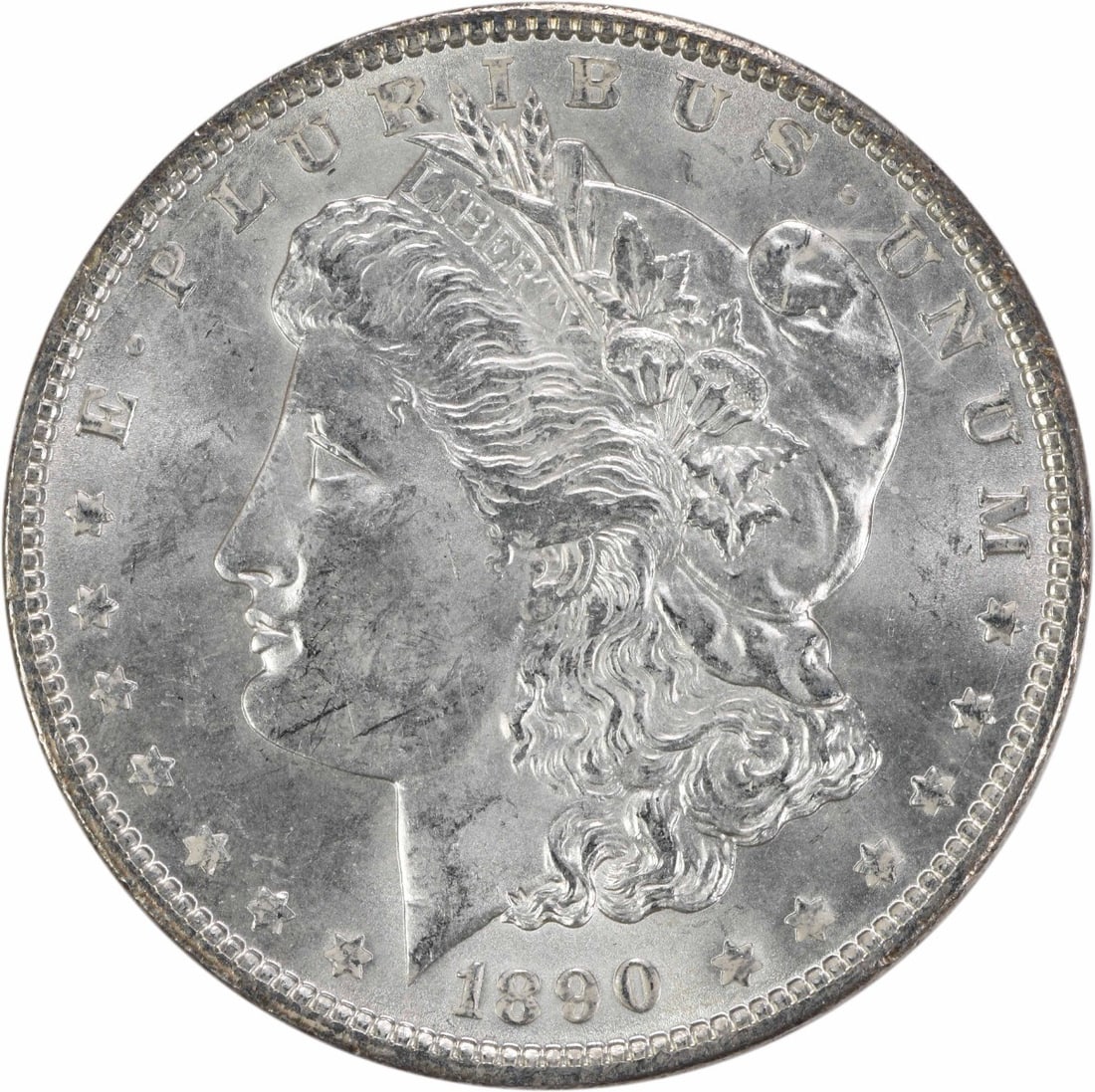 Choice BU 1890 Silver Dollar Morgan Uncirculated Uncertified: Choice BU 1890 Silver Dollar Morgan Uncirculated Uncertified This is an 1890 Morgan Silver Dollar from the United States, featuring a choice brilliant uncirculated (BU) grade. The coin is composed of 