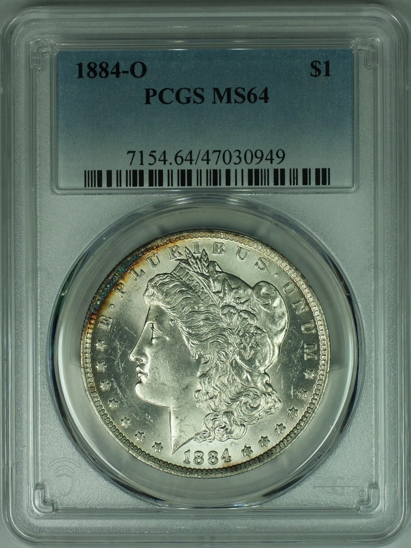 PCGS MS-64 1884-O Morgan Silver Dollar Uncirculated New Orleans Mint: PCGS MS-64 1884-O Morgan Silver Dollar Uncirculated New Orleans Mint This is an 1884-O Morgan Silver Dollar coin graded MS-64 by PCGS. Struck at the New Orleans Mint, this uncirculated coin is compose
