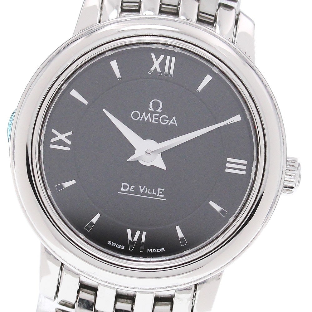 Omega De Ville Prestige Quartz Ladies Steel Watch 424.10.24.60.01.001: Omega De Ville Prestige Quartz Ladies Steel Watch 424.10.24.60.01.001 This OMEGA De Ville Prestige Quartz ladies wristwatch features a stainless steel case and bracelet with a black dial. The watch is