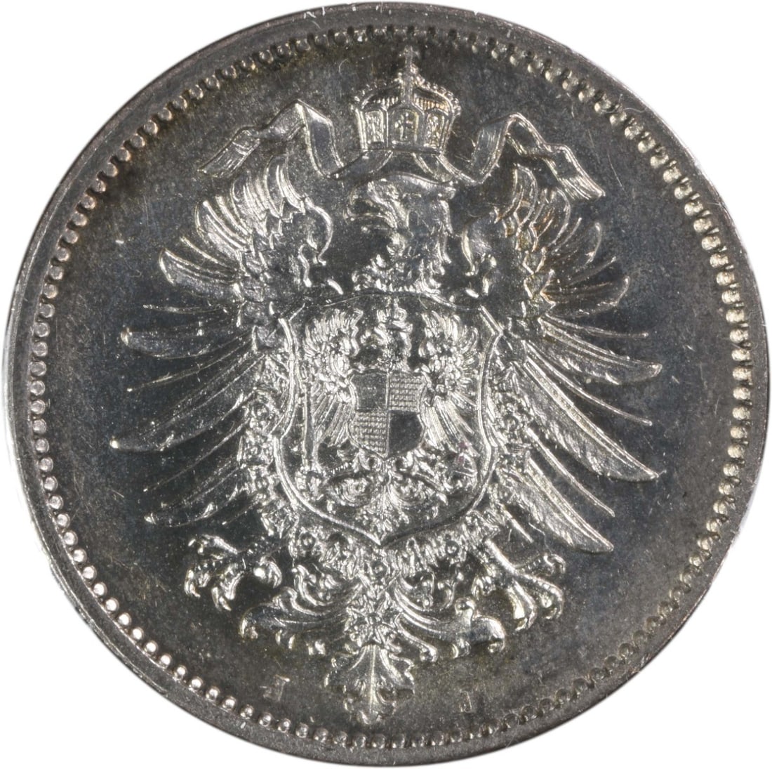 Uncirculated 1875 Silver 1 Mark KM7 from Germany Uncertified: Uncirculated 1875 Silver 1 Mark KM7 from Germany Uncertified This is an uncirculated 1875 J Germany 1 Mark coin, composed of silver. The coin is uncertified and is classified as pre-owned. It features
