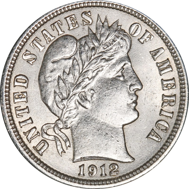 1912 Philadelphia Mint Silver Barber Dime United States Coin: 1912 Philadelphia Mint Silver Barber Dime United States Coin This 1912-P Barber Dime is a circulated coin from the United States. Composed of silver with a fineness of 0.9, it originates from the Phil