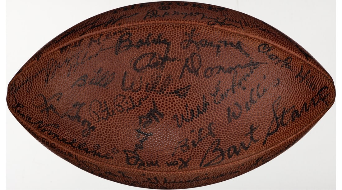 1970s NFL Hall of Fame Multi Signed Football by Legends Beckett Authenticated: 1970s NFL Hall of Fame Multi Signed Football by Legends Beckett Authenticated This official Wilson 'The Duke' game football, known as the Rozelle model, is a remarkable collectible from the 1970s, fea