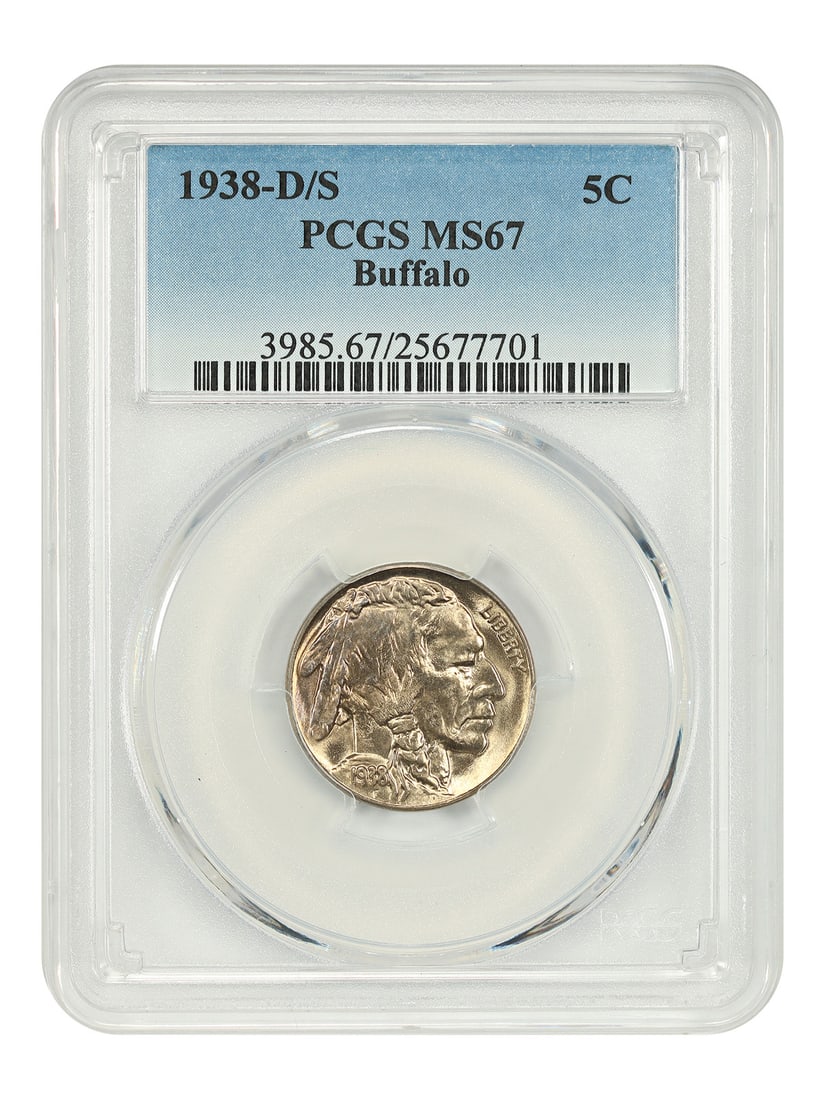 PCGS MS67 1938-D/S Buffalo Nickel 5C Popular Variety (1 of 4)
